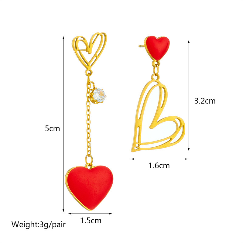 New European and American cross-border creative unique asymmetrical hollow heart titanium steel dangling earrings