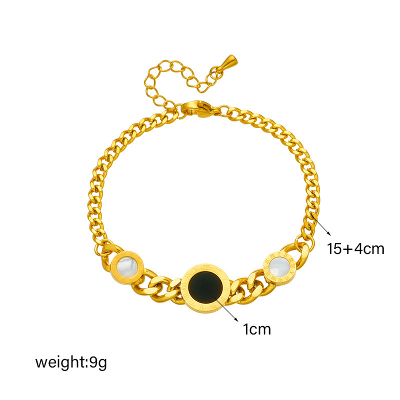 European and American style, commuting, simple, elegant, retro, high-end, versatile, irregular chain Roman round pendant titanium steel bracelet