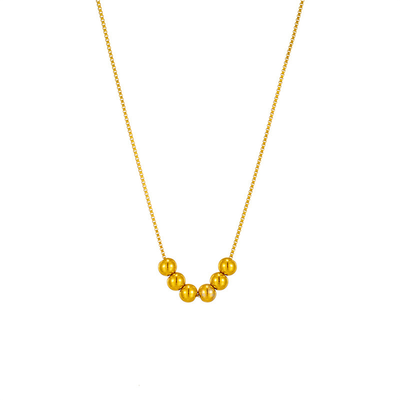 Korean style, simple and fashionable, unique gold round beaded titanium steel chain necklace with niche design.