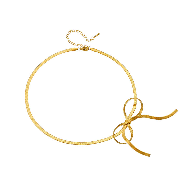 Korean style, fashionable, simple gold-plated stainless steel bow snake chain necklace
