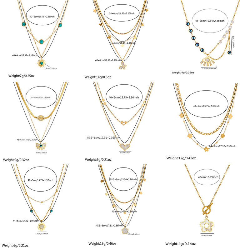 European and American style retro-inspired, fashionable gold-plated stainless steel multi-layered irregular chain necklace