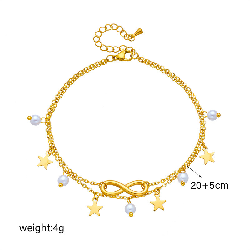 European and American trendy retro beach style multi-layered personalized tassel figure 8 five-pointed star pendant metal anklet