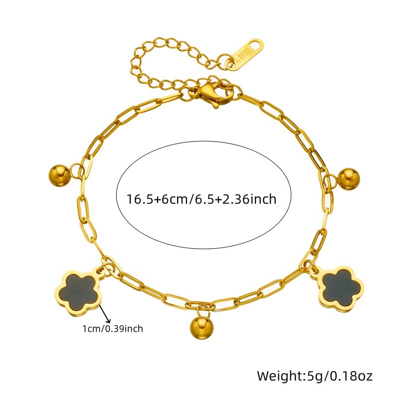 Cross-border fashion minimalist white and black shell flower pendant chain stainless steel gold-plated bracelet