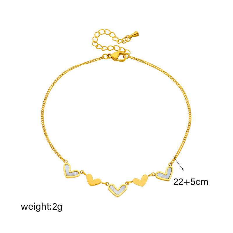 Korean style, fashionable, simple, unique, versatile, niche chain, smooth heart-patterned beach-style jewelry, titanium steel anklet.