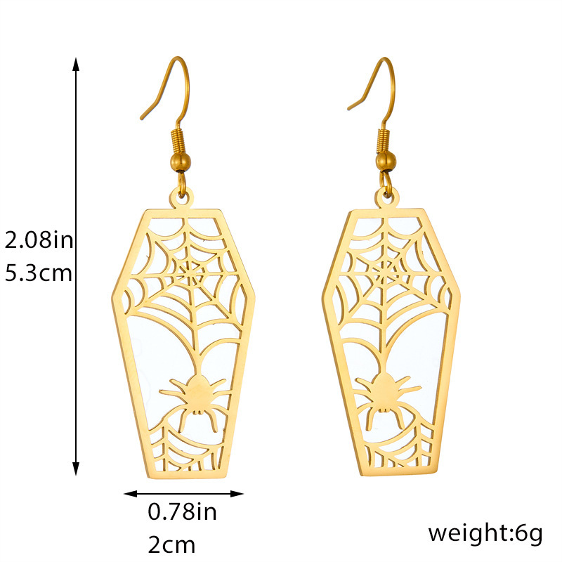 European and American cross-border fashion creative hexagonal hollow spider web gold-plated stainless steel pendant earrings