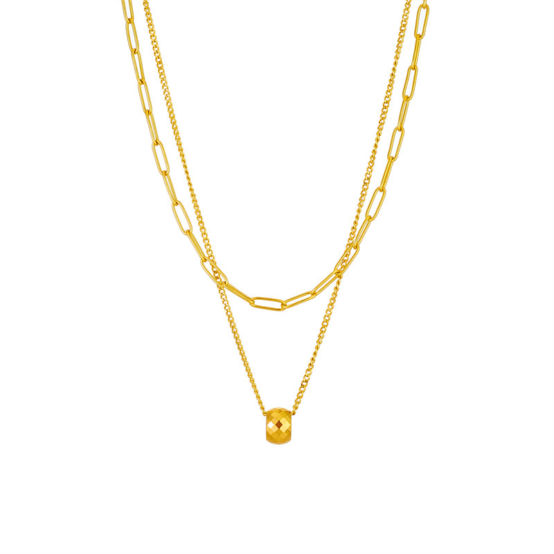 European and American style, simple and luxurious, double-layered faceted beaded pendant chain titanium steel necklace