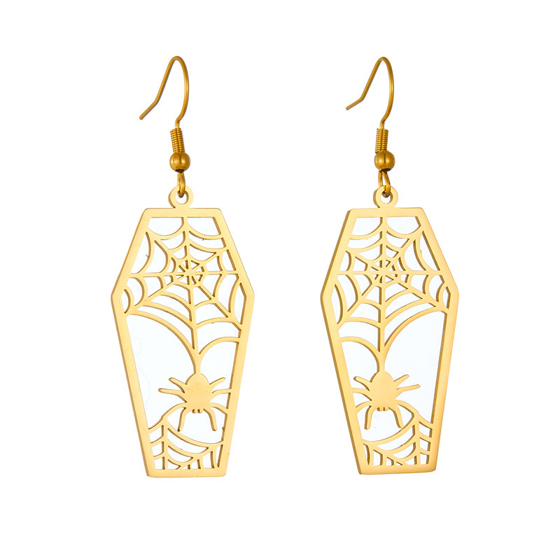 European and American cross-border fashion creative hexagonal hollow spider web gold-plated stainless steel pendant earrings