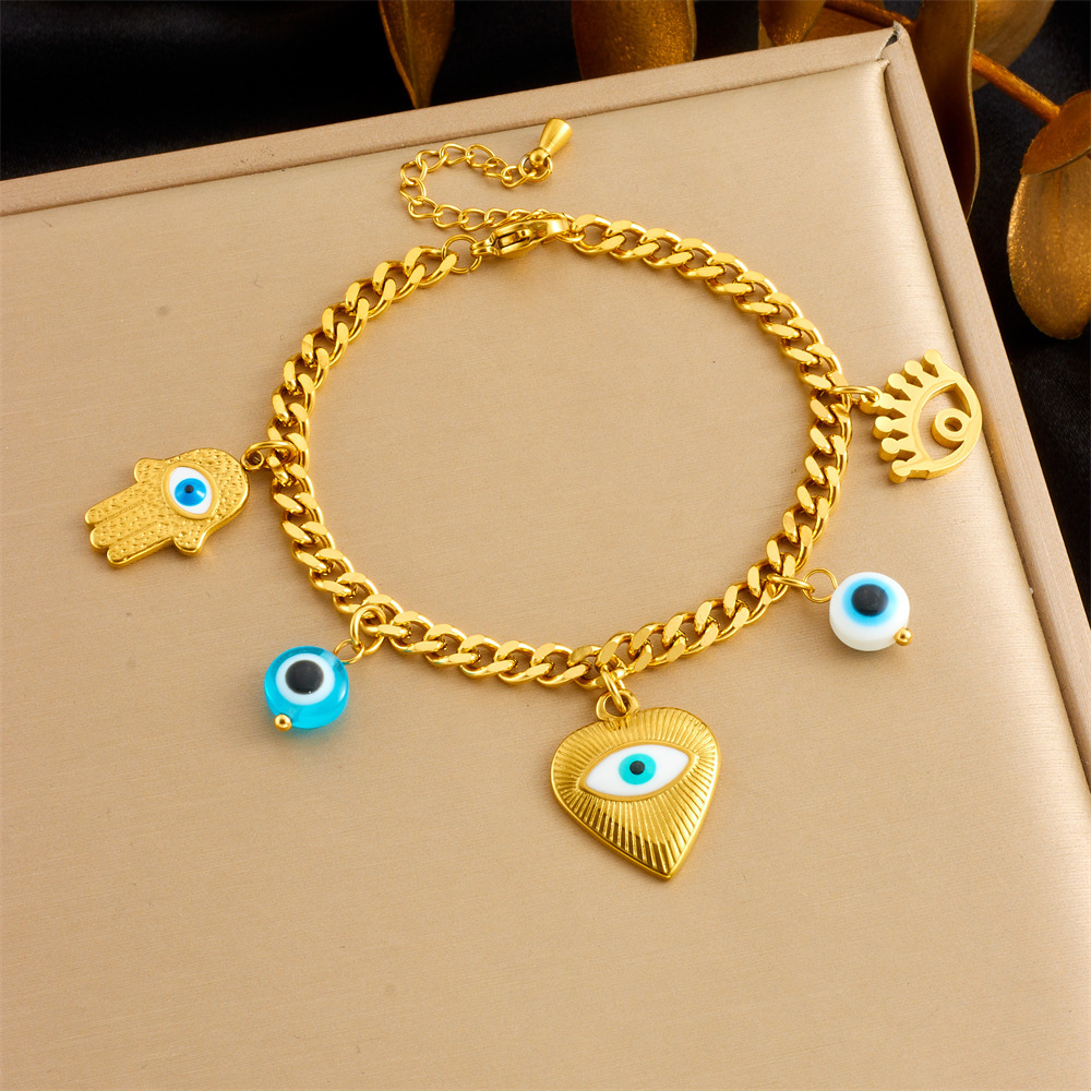 European and American cross-border cartoon evil eye heart pendant hand chain stainless steel jewelry bracelet