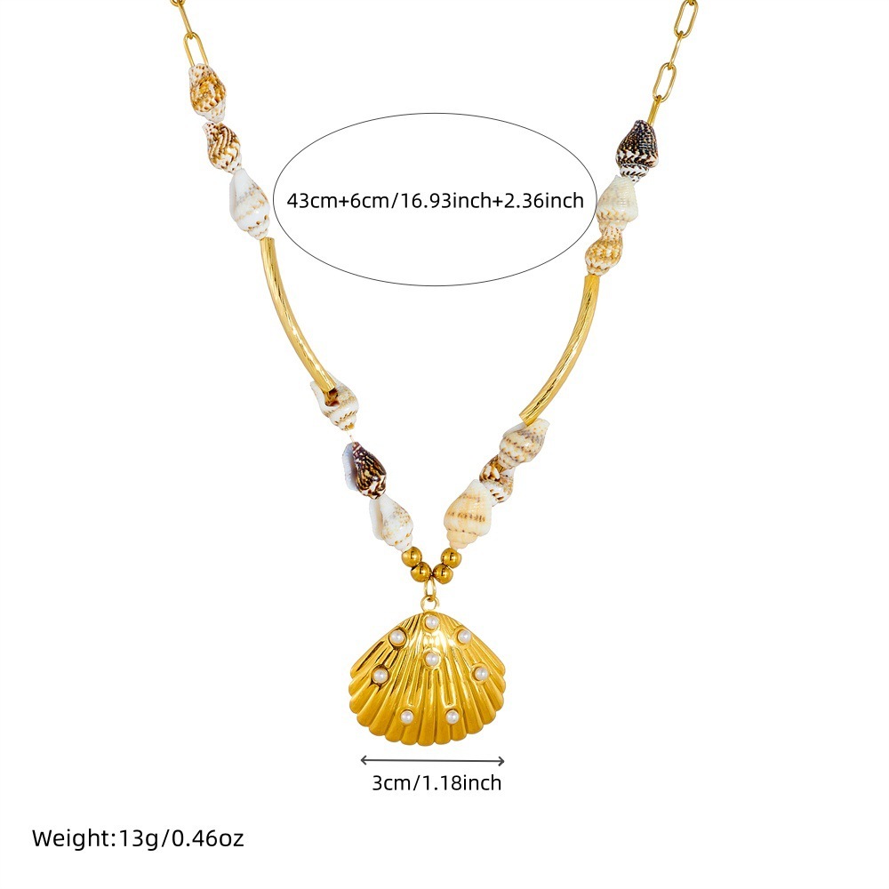 New cross-border tropical vacation style retro fashion stainless steel seashell pendant clavicle chain necklace for women