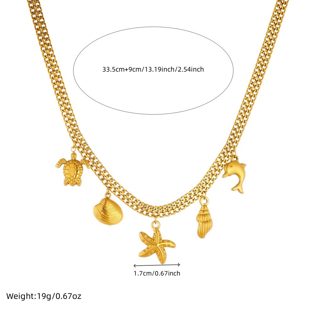 European and American cross-border personalized creative beach style ocean series pendant chain stainless steel gold-plated starfish and sea turtle necklace