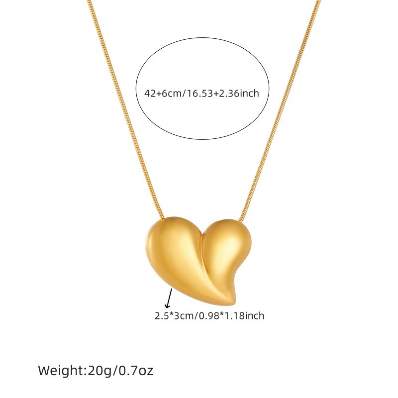 European and American style high-end retro minimalist color-blocked glossy gold-plated stainless steel heart pendant chain jewelry necklace
