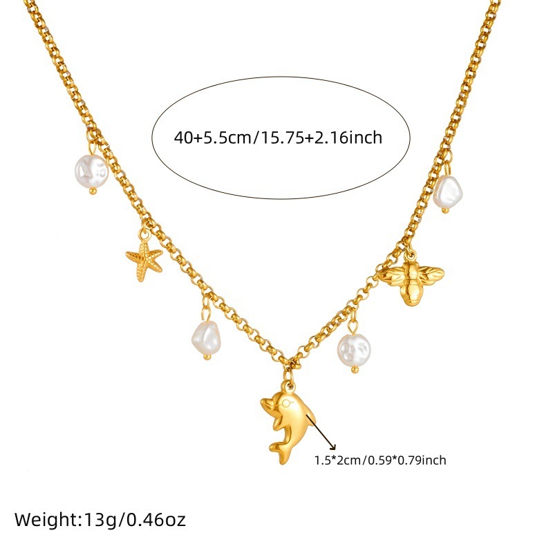 European and American cross-border niche ocean style pendant dolphin starfish pearl accessories chain stainless steel jewelry necklace