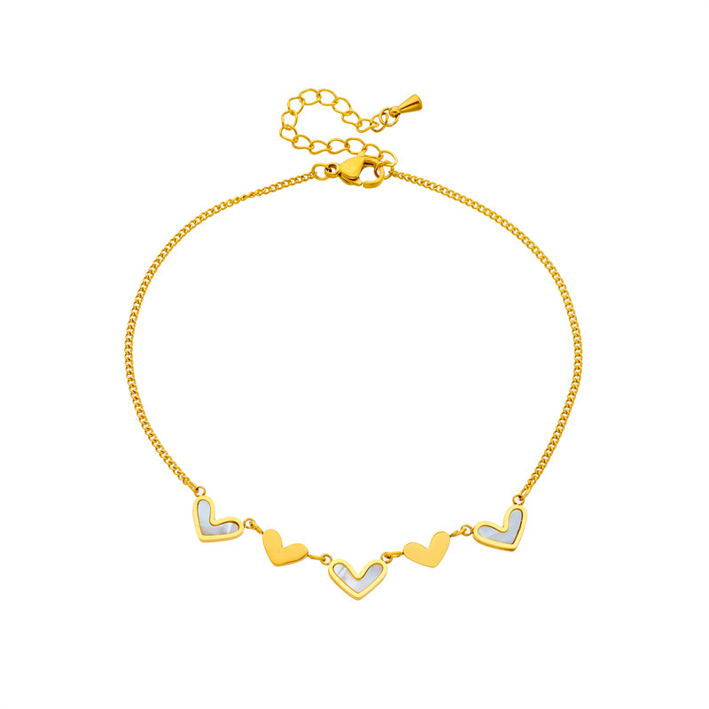Korean style, fashionable, simple, unique, versatile, niche chain, smooth heart-patterned beach-style jewelry, titanium steel anklet.