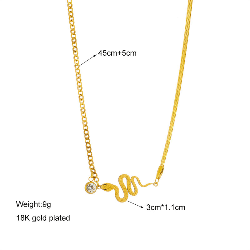 New European and American cross-border style titanium steel non-fading metal asymmetrical chain snake-shaped diamond pendant necklace