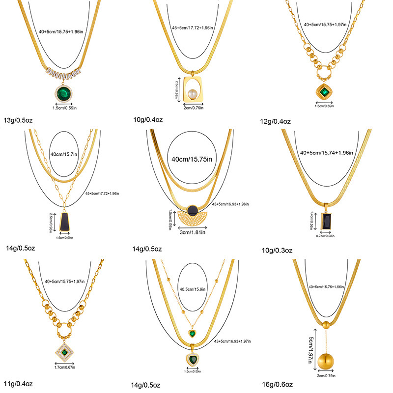 European and American style retro gold-plated stainless steel multi-layer chain fan-shaped geometric heart pendant jewelry necklace