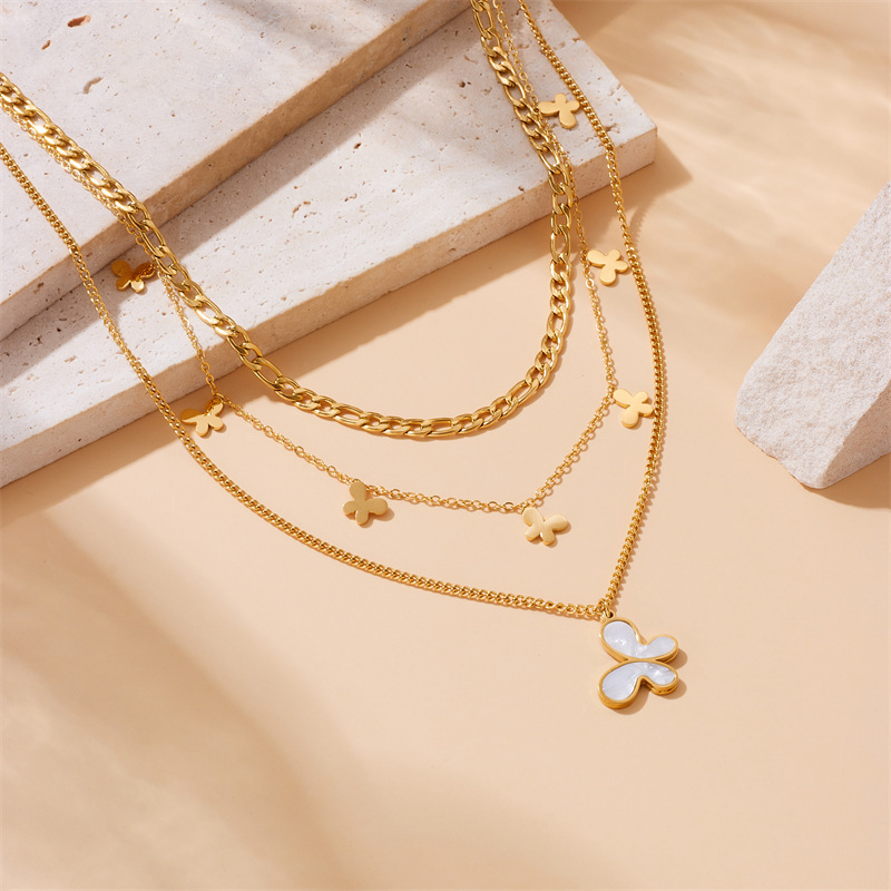 European and American style retro-inspired, fashionable gold-plated stainless steel multi-layered irregular chain necklace