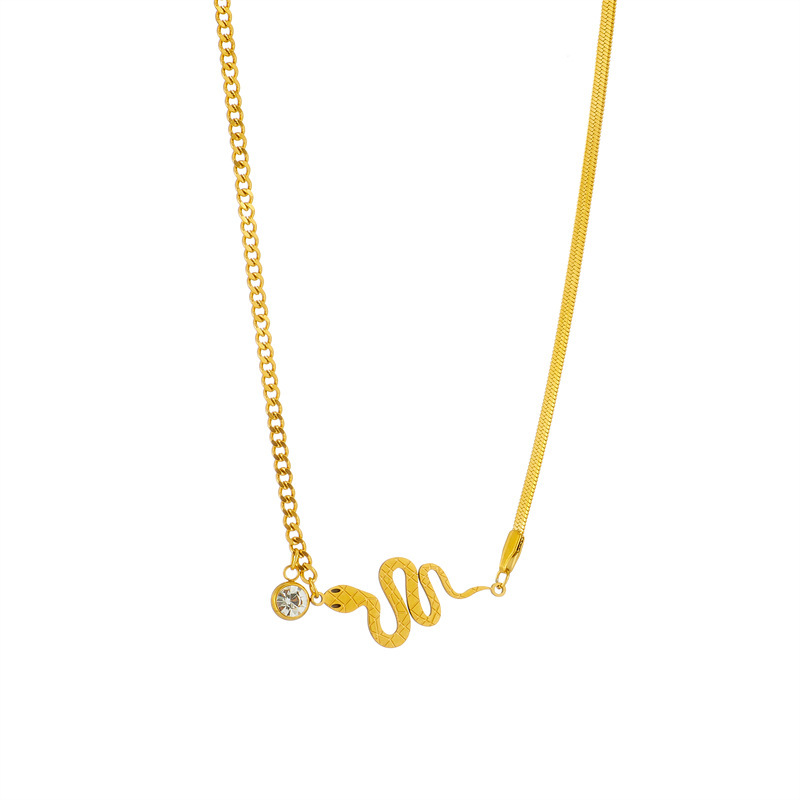 New European and American cross-border style titanium steel non-fading metal asymmetrical chain snake-shaped diamond pendant necklace