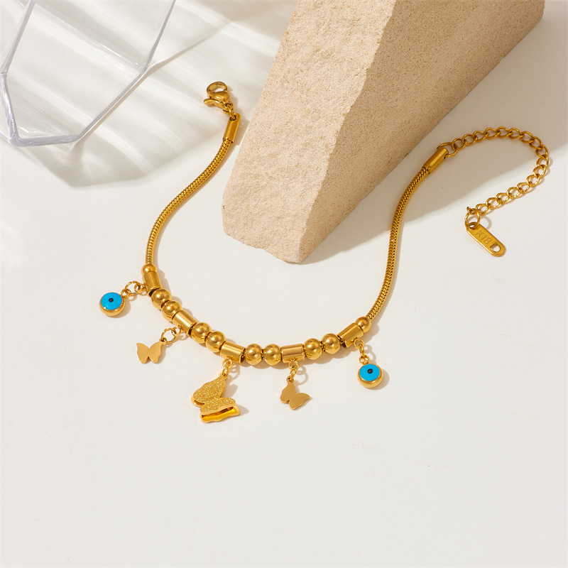 European and American style geometric beaded titanium steel butterfly blue eye pendant jewelry, versatile retro bracelet