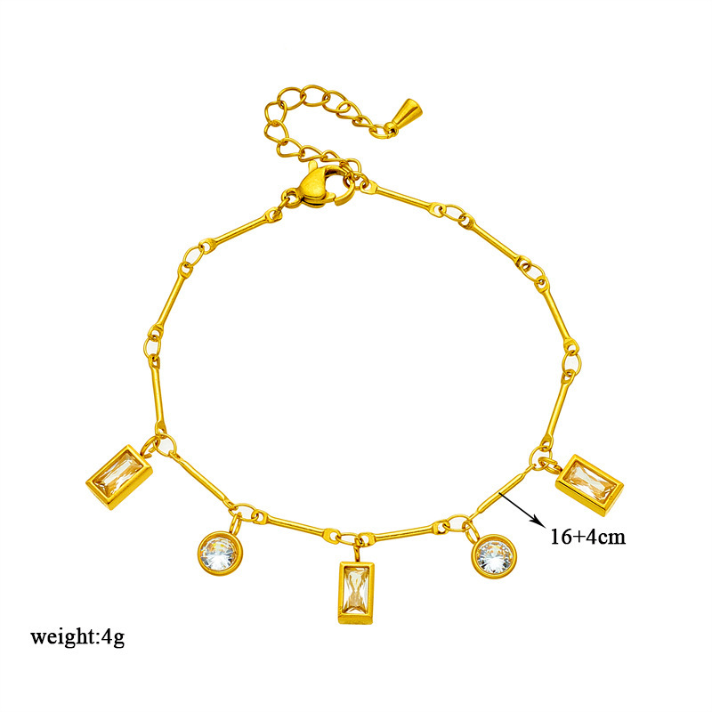 European and American style niche design round and square diamond-encrusted titanium steel chain jewelry bracelet, simple, versatile and elegant bracelet