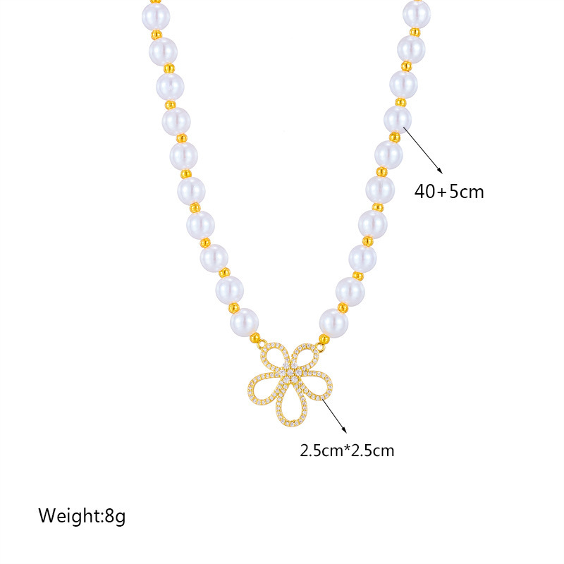 European and American style, simple and elegant, retro, high-end pearl, rhinestone, small flower beaded hand-woven necklace
