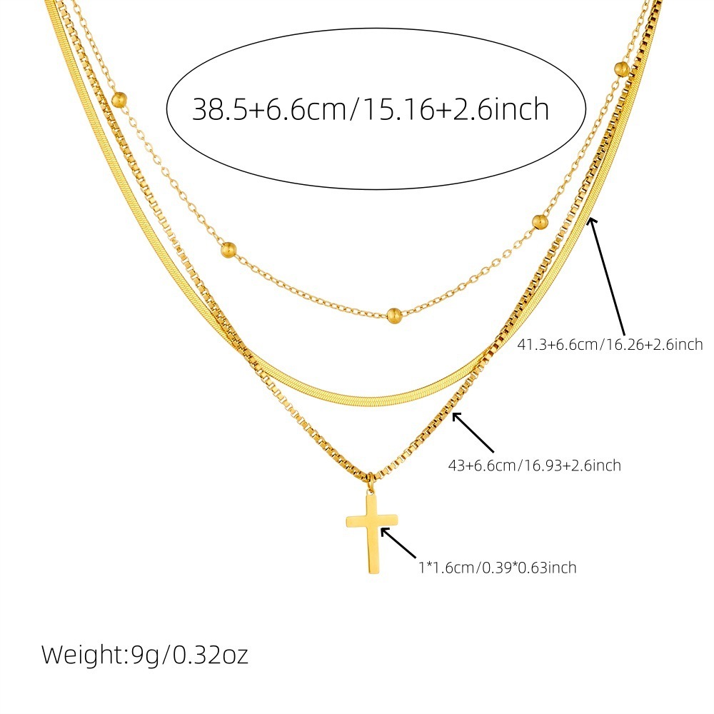 Cross-border fashion niche versatile gold-plated multi-layered clavicle chain cross stainless steel pendant unisex necklace