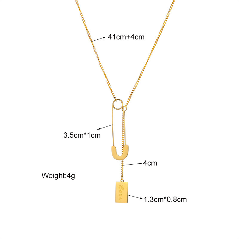 European and American fashion niche design metal chain square tag pin pendant simple and versatile minimalist style necklace