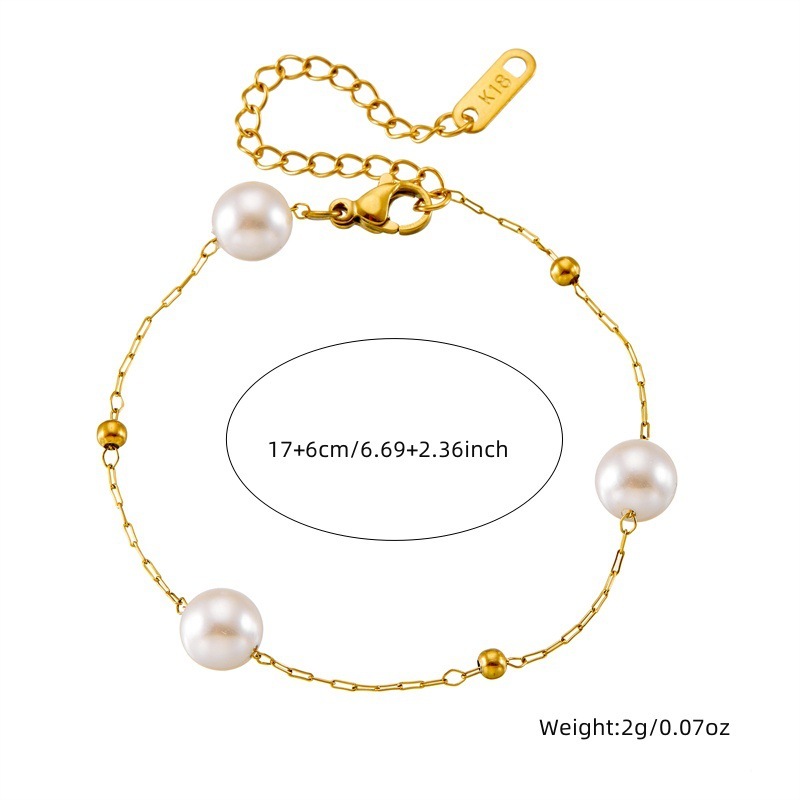 Cross-border fashion retro versatile geometric round pearl gold-plated chain accessories stainless steel bracelet and necklace set