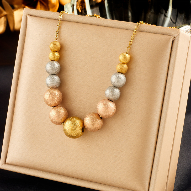 European and American fashion niche design personalized retro colorful beaded titanium steel chain necklace