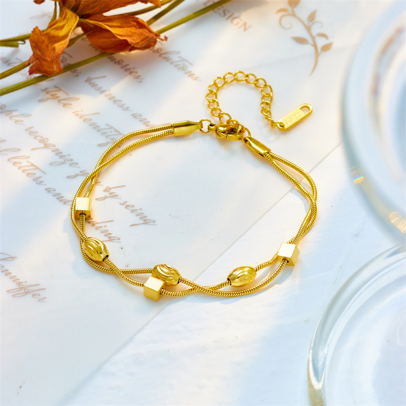 New European and American cross-border style niche fashion exquisite small irregular geometric titanium steel chain double layer bracelet