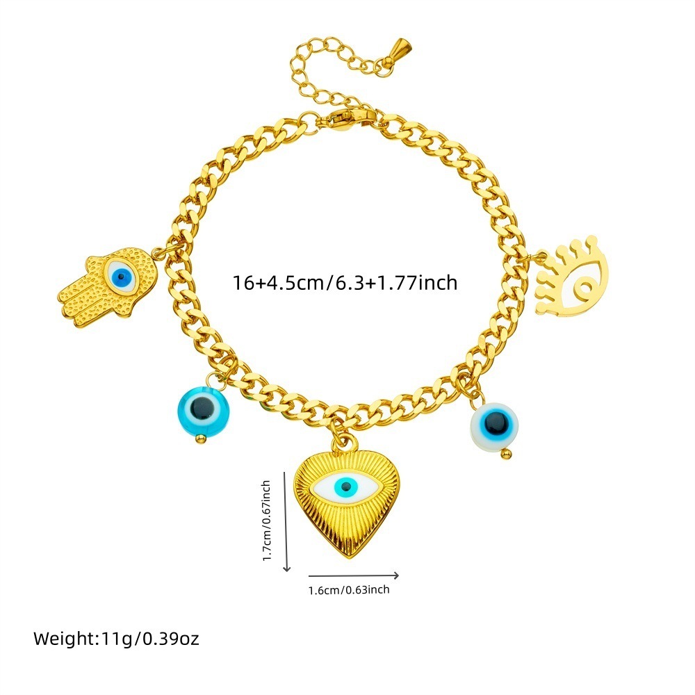 European and American cross-border cartoon evil eye heart pendant hand chain stainless steel jewelry bracelet