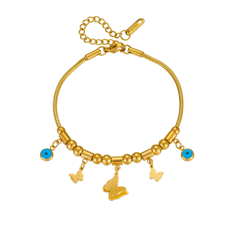 European and American style geometric beaded titanium steel butterfly blue eye pendant jewelry, versatile retro bracelet