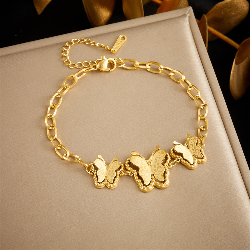 European and American style, simple, retro, versatile gold-plated stainless steel butterfly accessory chain bracelet