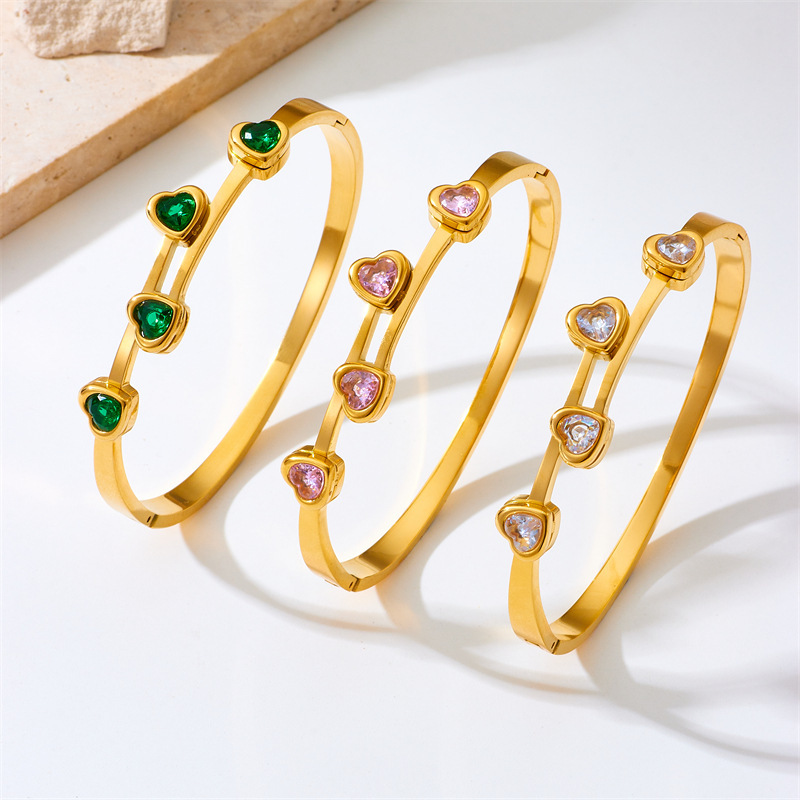 European and American style niche versatile zircon heart accessories gold-plated titanium steel jewelry bracelet