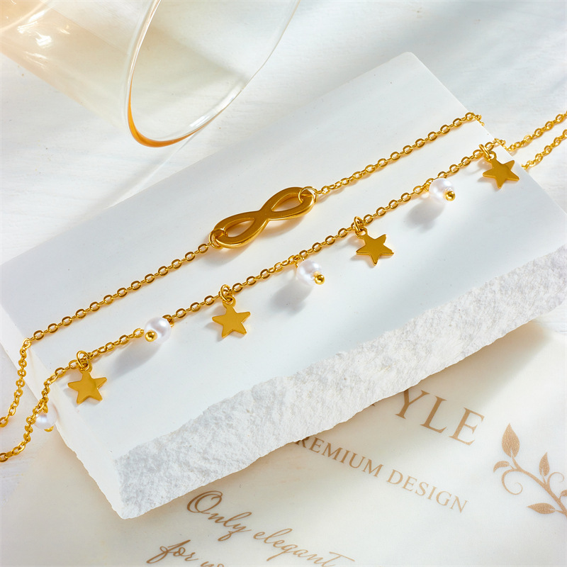 European and American trendy retro beach style multi-layered personalized tassel figure 8 five-pointed star pendant metal anklet