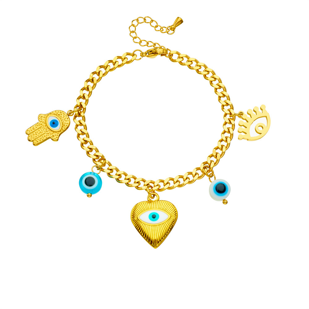 European and American cross-border cartoon evil eye heart pendant hand chain stainless steel jewelry bracelet