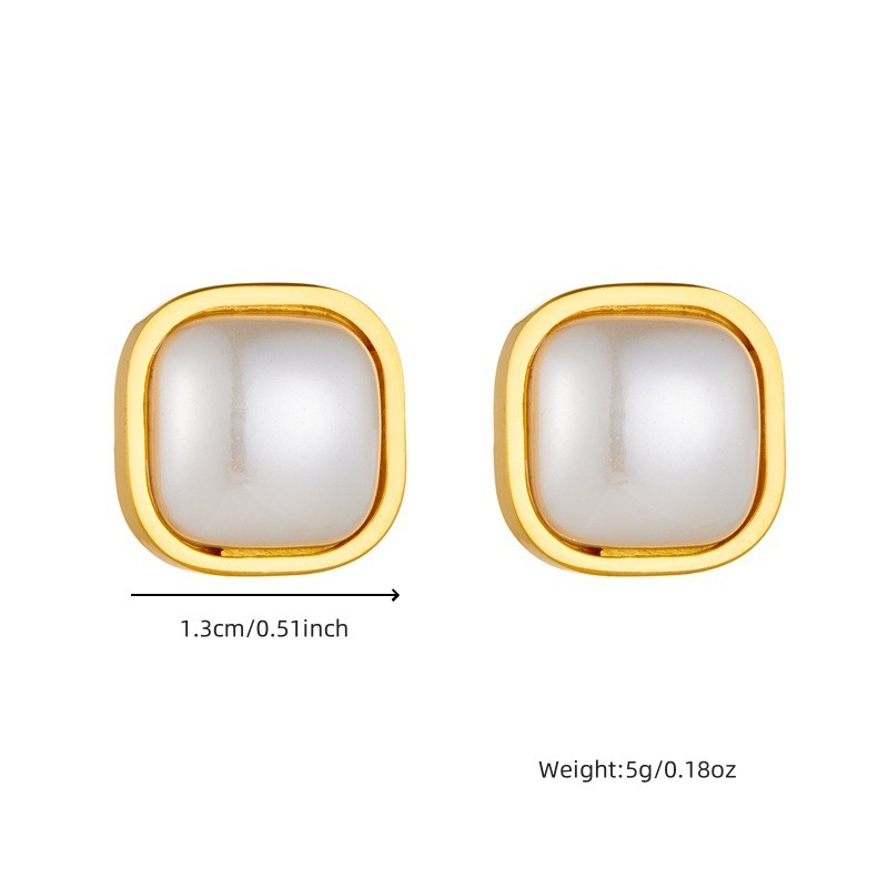 Korean style minimalist retro square gold-plated pearl accessories stainless steel earrings