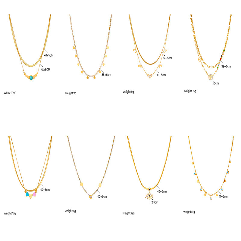 European and American style niche minimalist design heart-shaped eye rhinestone and colorful beaded chain necklace