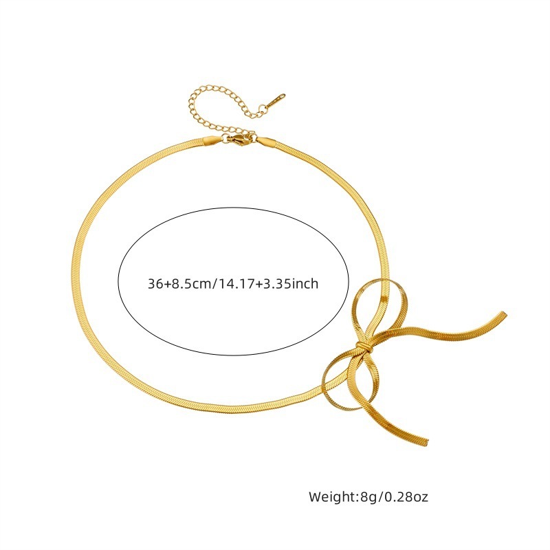 Korean style, fashionable, simple gold-plated stainless steel bow snake chain necklace