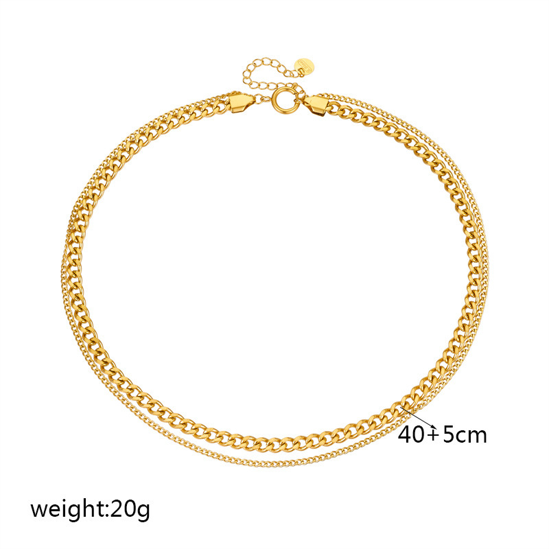 European and American style minimalist punk hip-hop double-layer chain gold-plated stainless steel women's jewelry necklace