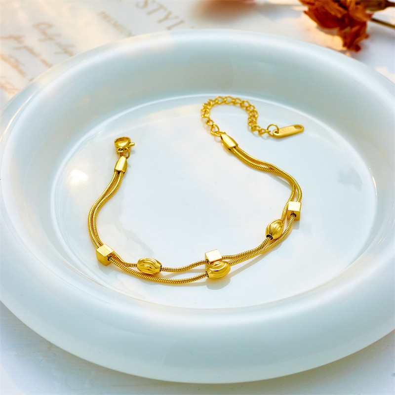 New European and American cross-border style niche fashion exquisite small irregular geometric titanium steel chain double layer bracelet