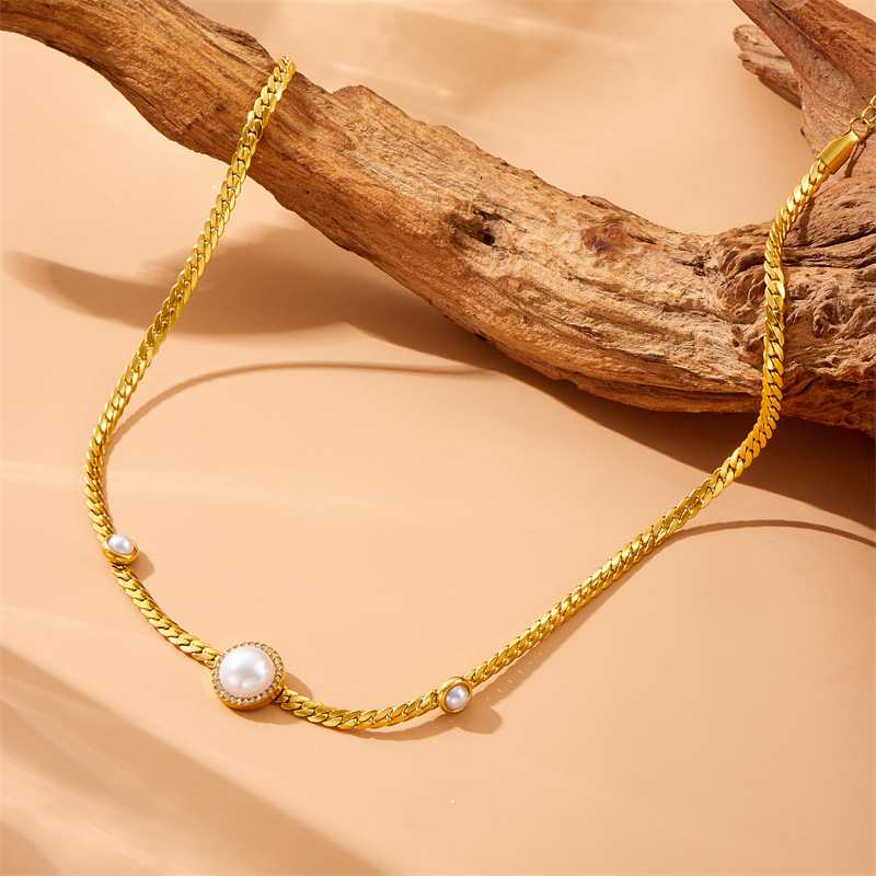 Fashionable and luxurious round pearl and diamond necklace, elegant choker, stainless steel bracelet, cross-border wholesale set