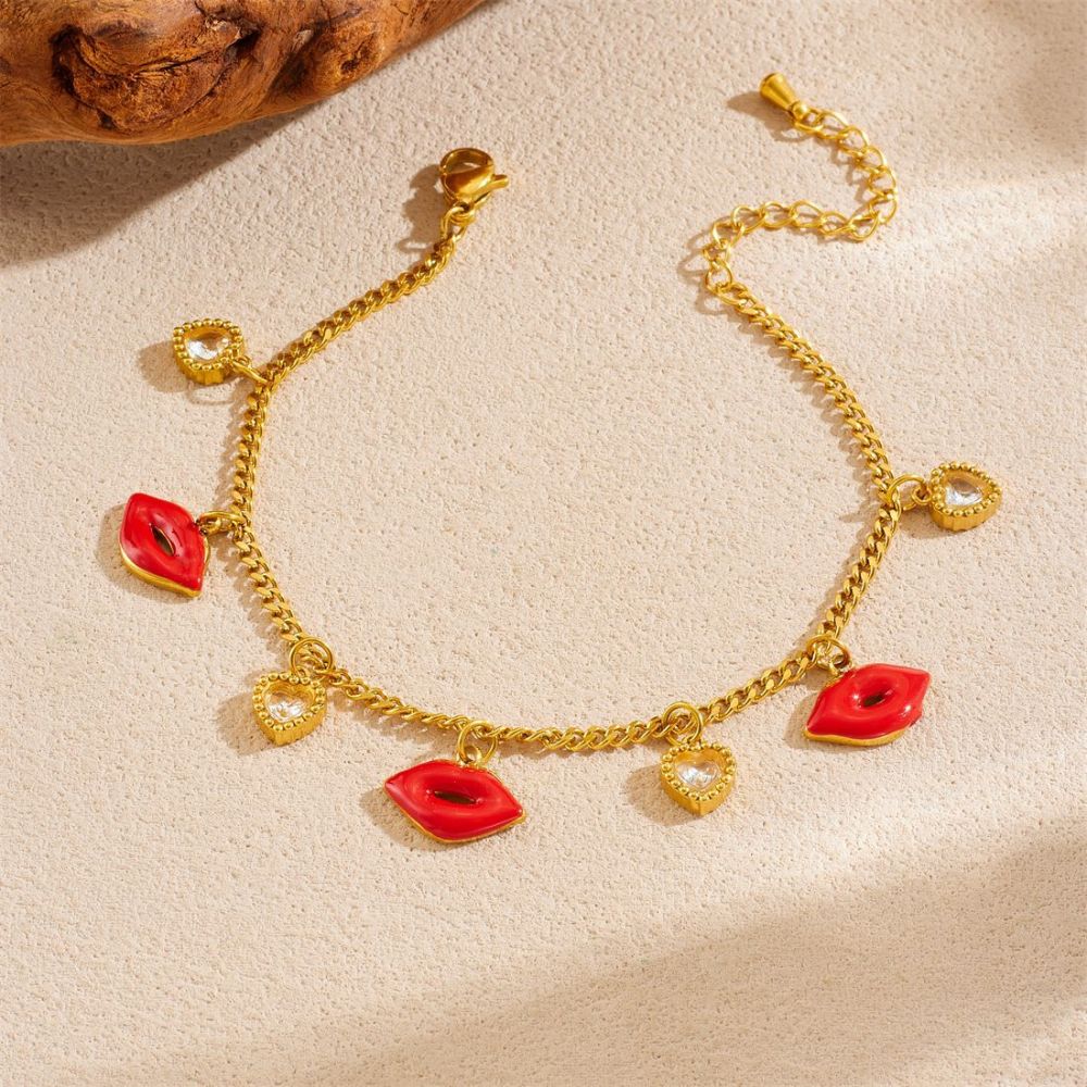 New cross-border minimalist and exquisite thin chain stainless steel bracelet with dripping lip geometric rhinestone butterfly accessory.