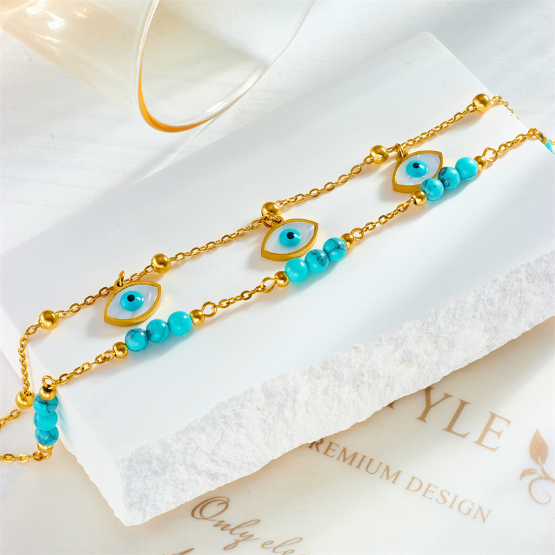 European and American style retro minimalist double-layered irregular chain beaded five-pointed star eye pendant accessory anklet
