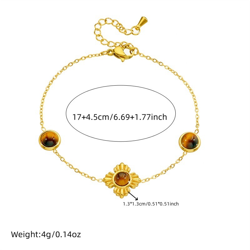 Cross-border fashion Maillard color gold-plated stainless steel tiger's eye flower accessory chain bracelet necklace set