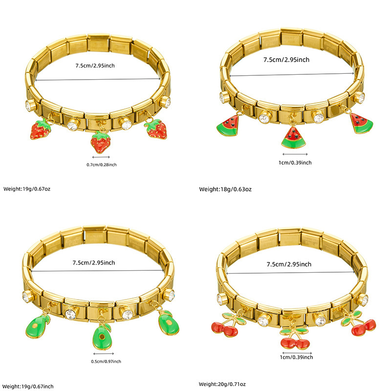 Cross-border fashion fruit series 3D simulated dripping cherry, strawberry, watermelon, rhinestone-encrusted stainless steel gold-plated bracelet