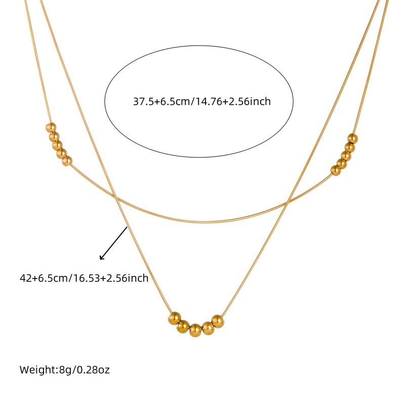 European and American style, simple and versatile, double-layered, beaded chain stainless steel jewelry set, bracelet and necklace.