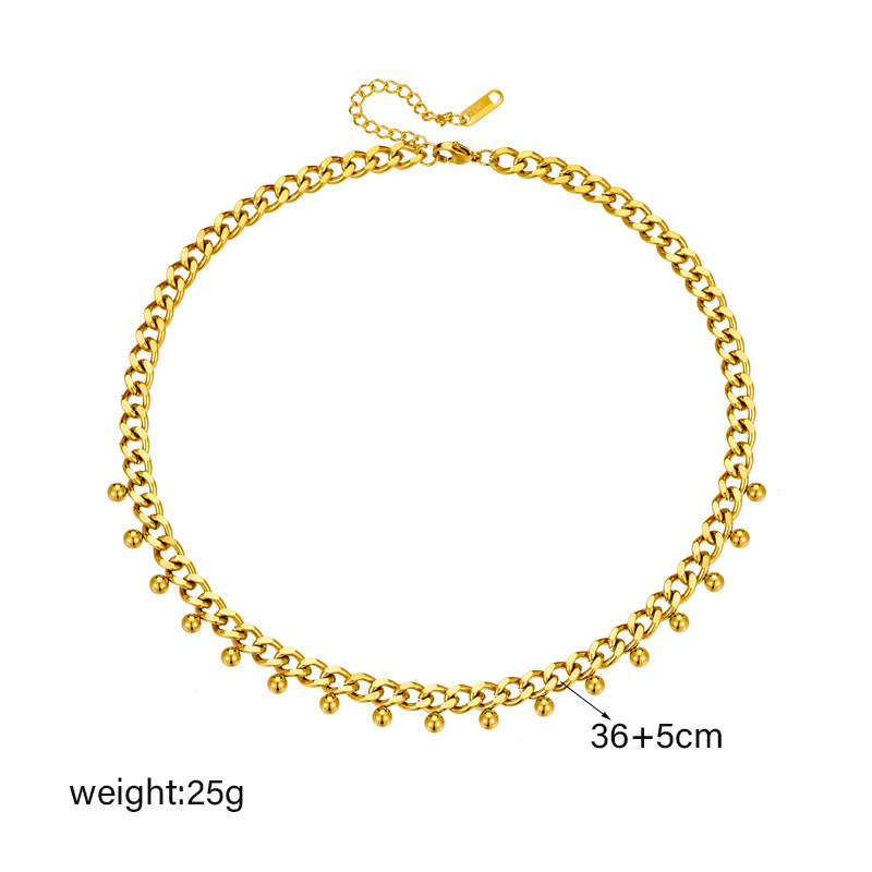 Fashionable, niche, minimalist design, metal titanium steel chunky chain, gold bead pendant jewelry, clavicle chain necklace.