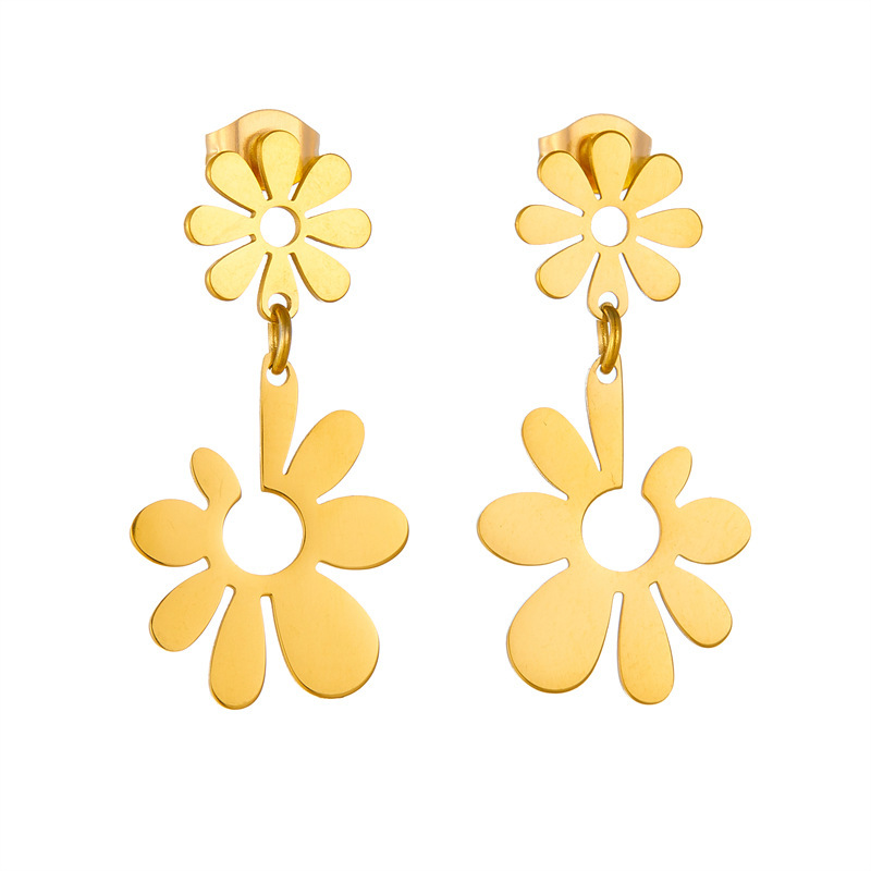 Cross-border fashion minimalist creative gold-plated stainless steel small flower open pendant accessories earrings