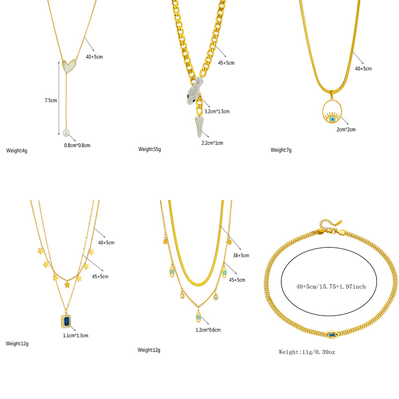 Trendy, niche, new minimalist double-layered heart-shaped diamond square pearl round pendant necklace with eye design.