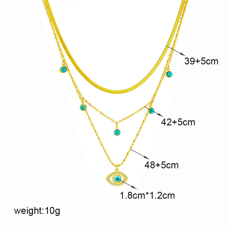 European and American cross-border fashion jewelry, multi-layered chain, turquoise, openwork, diamond-encrusted, blue eye pendant, clavicle necklace.